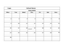 2025 Monthly School Mon Jun-Sep Calendar