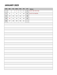 2025 Monthly Word Calendar Diary Template