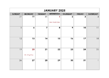 2025 Monthly Word Calendar Template With Holidays