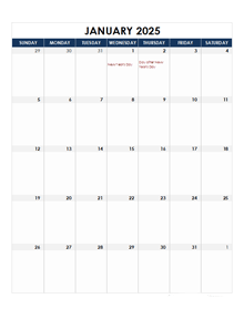2025 New Zealand Calendar Spreadsheet Template
