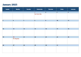 2025 OneNote Calendar Template