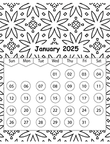 2025 Pattern Coloring Calendar Printable