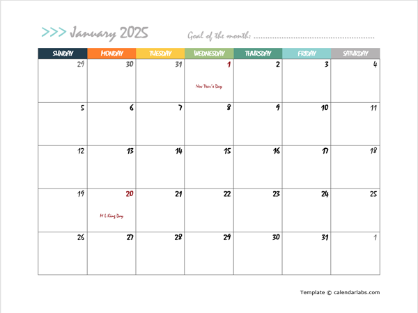 2025 PDF Calendar Big Boxes