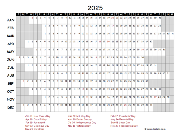 2025 PDF Calendar With Federal Holidays