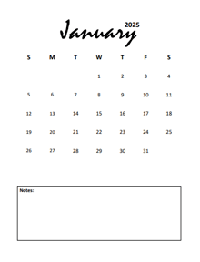 2025 Portrait Mini Calendar Printable