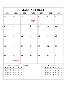 2025 Printable Calendar with Australia Holidays  