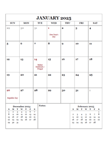 2025 Printable Calendar with India Holidays