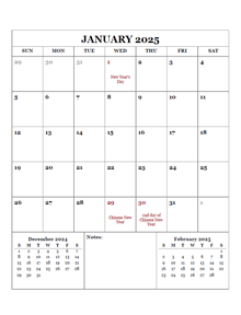 2025 Printable Calendar with Malaysia Holidays