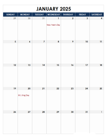 2025 Printable Calendar With large Boxes