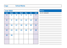 2025 Printable School Monthly Jun-Sep Calendar