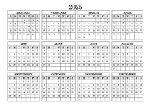 2025 Blank Yearly Calendar Landscape