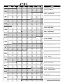 2025 Business Project Planning Calendar With Week Number