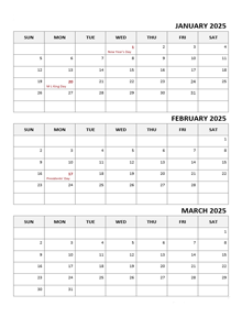 2025 Three Month Calendar Template