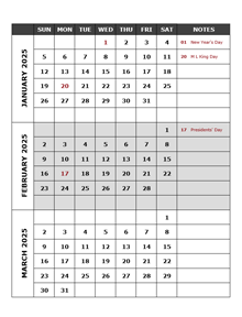 2025 Quarterly Calendar Template