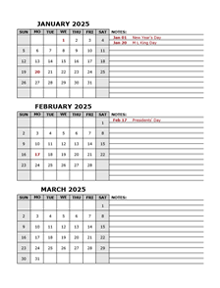 2025 Quarterly Calendar With Holidays