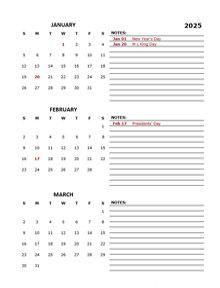 2025 Quarterly Portrait Calendar Template