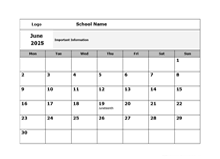 2025 School Monthly Mon Jun-Sep Calendar