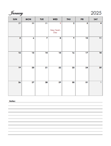 2025 South Africa Calendar Template Large Boxes