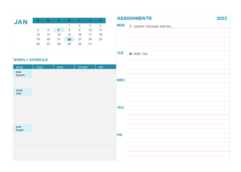 2025 Student Calendar