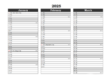 Editable 2025 Three Month Calendar