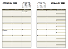 2025 Two Page Monthly Calendar A3