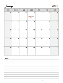 2025 UAE Calendar Template Large Boxes