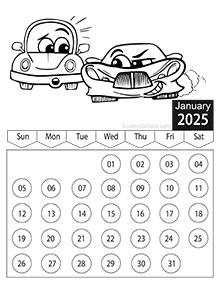 2025 Vehicle Coloring Calendar