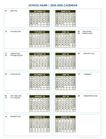 2025 Vertical Yearly Sep-Aug Calendar