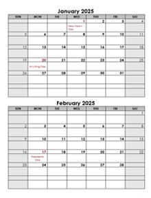 2025 Word Calendar Template Two Months In One Page
