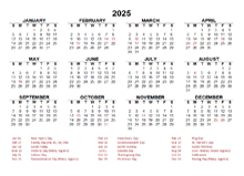 2025 Year at a Glance Calendar with Canada Holidays