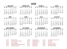 2025 Year at a Glance Calendar with Hong Kong Holidays