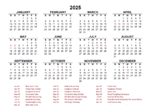 2025 Year at a Glance Calendar with Thailand Holidays