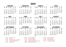 2025 Year at a Glance Calendar with UAE Holidays