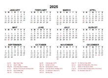 2025 Year at a Glance Calendar with UK Holidays
