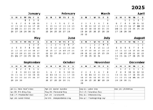 2025 Yearly Calendar Template With US Holidays