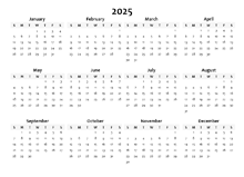 2025 Yearly Blank Calendar Template