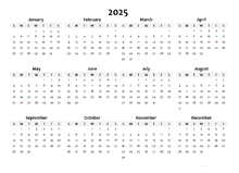 2025 Yearly Blank Calendar Template