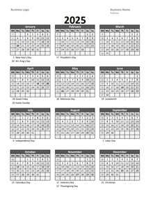 2025 Yearly Business Calendar With Week Number