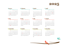 2025 Yearly Calendar Bird Template