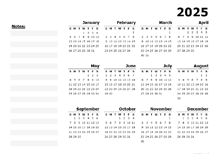 2025 Yearly Calendar Blank Minimal Design
