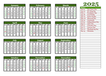 Editable 2025 Yearly Calendar Landscape