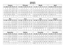 2025 Blank Yearly Calendar Landscape