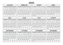 2025 Blank Yearly Calendar Landscape