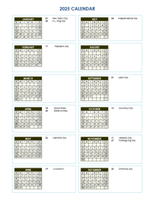 2025 Full Year Calendar Vertical Template