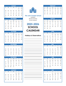 2025 Yearly Free Editable School Aug-Jul Calendar