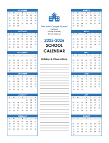 2025 Yearly Free Editable School Sep-Aug Calendar