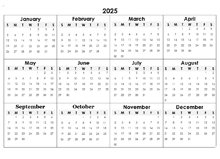 2025 Yearly Mini Calendar Template