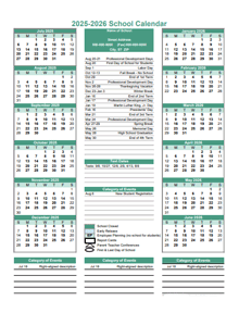 2025 Yearly School Calendar Template Editable Jul-Jun