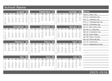 2025 Yearly School Horizontal Calendar Aug