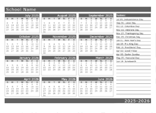 2025 Yearly School Horizontal Calendar Jul